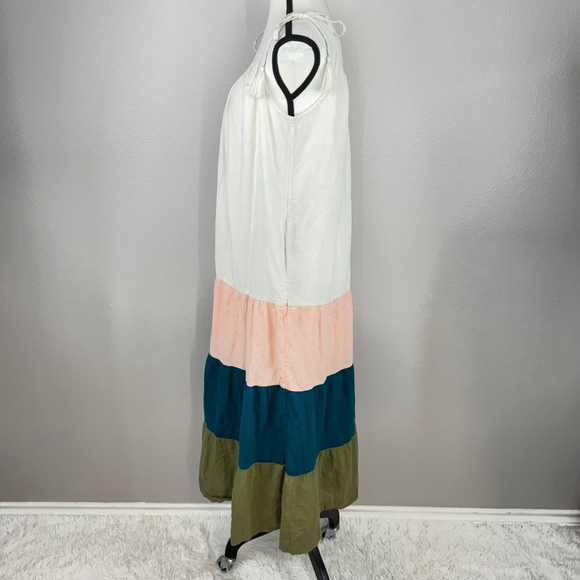 Old Navy All Day Maxi Swing Dress S Small Sleeveless Tasseled Colorblock Cottage - Picture 7 of 13